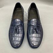 Обувь ручной работы handmade. Livemaster - original item Men`s loafer shoes, made of genuine crocodile leather, blue color.. Handmade.
