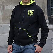 Мужская одежда handmade. Livemaster - original item Sweatshirt men`s black hoodie with zipper with Hood Stalker. Handmade.