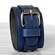 Navy Blue Wide Leather Wristband, Leather Cuff, Hard bracelet, St. Petersburg,  Фото №1