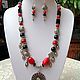 Large necklace red coral and black agate ethnic the Oriental style of Genghis Khan .A unique decoration. 
Original gift for women, girls. 
Option to order.