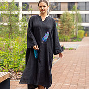 Одежда handmade. Livemaster - original item Linen floor-length black dress with embroidery 