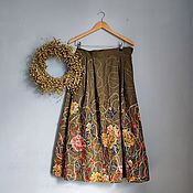 Одежда handmade. Livemaster - original item Long khaki linen skirt with a decor of yarn lace and pieces of fabric. Handmade.