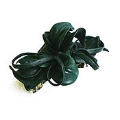 Украшения handmade. Livemaster - original item Automatic hairpin flower made of leather Dark Emerald dark green emerald. Handmade.