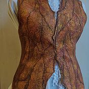 Felted silk vest with sheep's curls of the Valdai Forest