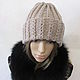 Beanie hat in gray- beige color, half-wool. Caps. Cozy corner (nadejdamoshkina). My Livemaster. Фото №4