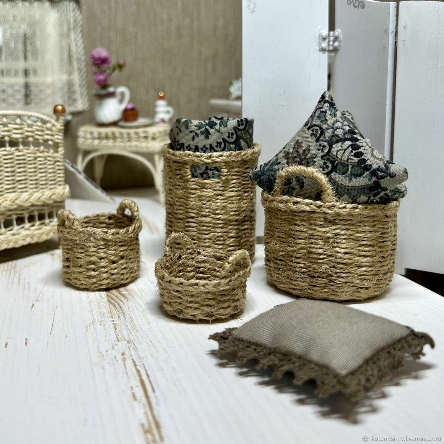 Doll Miniature Wicker Storage Baskets Set Dollhouse, Dishes for dolls, Moscow,  Фото №1
