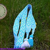 Русский стиль handmade. Livemaster - original item The Fern Flower belt is white and blue. Handmade.
