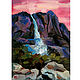 Waterfall oil painting mountain landscape mountains miniature, Pictures, St. Petersburg,  Фото №1