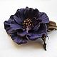 Leather flowers. Decoration brooch barrette VIOLET MAGIC purple color. Brooches. Irina Vladi. My Livemaster. Фото №5