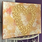 Картины и панно handmade. Livemaster - original item Relief painting of a golden heart on a stretcher 