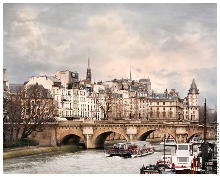 Photo painting for the interior of Paris ` Along the river with the clouds `. Hay. View of the Pont Neuf and the Quai des orfèvres Quay. Paris (Paris, Pont-Neuf) - Elena Anufrieva

