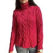 Одежда handmade. Livemaster - original item Women`s sweater Crimson mousse hand knitting, braids, mohair wool. Handmade.