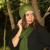 Аксессуары handmade. Livemaster - original item Caps: Knitted women`s olive merino hat double beanie hat. Handmade.