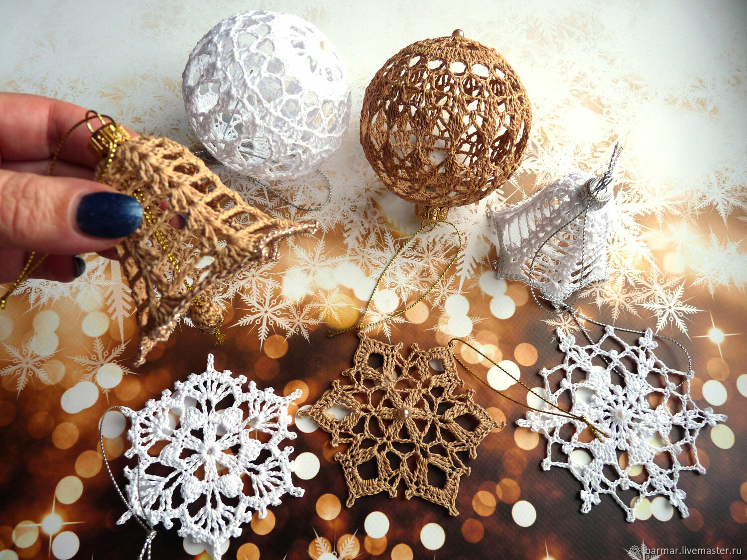 A set of Christmas balls, bells and snowflakes knitted assorted, Christmas gifts, Moscow,  Фото №1