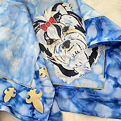 Аксессуары handmade. Livemaster - original item Shawls: batik. Furry friend. Blue, Blue, White. Handmade.