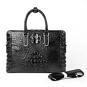 Сумки и аксессуары handmade. Livemaster - original item Bag-briefcase made of embossed crocodile skin, in black. Handmade.