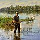 Картина с рыбаком, холст, масло, 50х40 см. Рыбалка на р.Ока. Картины. 'Живая палитра' Ольги Тикуновой. Ярмарка Мастеров.  Фото №5