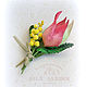 Silk tulip and mimosa brooch Easter gift for girl. Brooches. silkjardin (silkjardin). My Livemaster. Фото №4