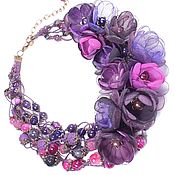 Украшения handmade. Livemaster - original item Blackberry Blues Necklace made of natural stones, flowers made of fabric. Handmade.