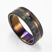 Украшения handmade. Livemaster - original item A colored titanium ring with carbon fiber and wood. Handmade.