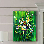 Картины и панно handmade. Livemaster - original item Painting with iris. Big iris in the picture. Iris on a green background.. Handmade.