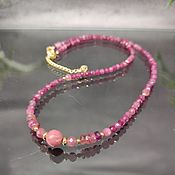 Работы для детей, handmade. Livemaster - original item Women`s beads made of natural cut ruby and rhodonite stones. Handmade.