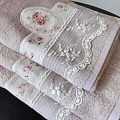 Для дома и интерьера handmade. Livemaster - original item PINK BOUQUETS-towels with a cuff and lace in the assortment. Handmade.