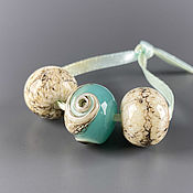 Материалы для творчества handmade. Livemaster - original item Maldives - set of 3 lampwork beads - marine mint white. Handmade.
