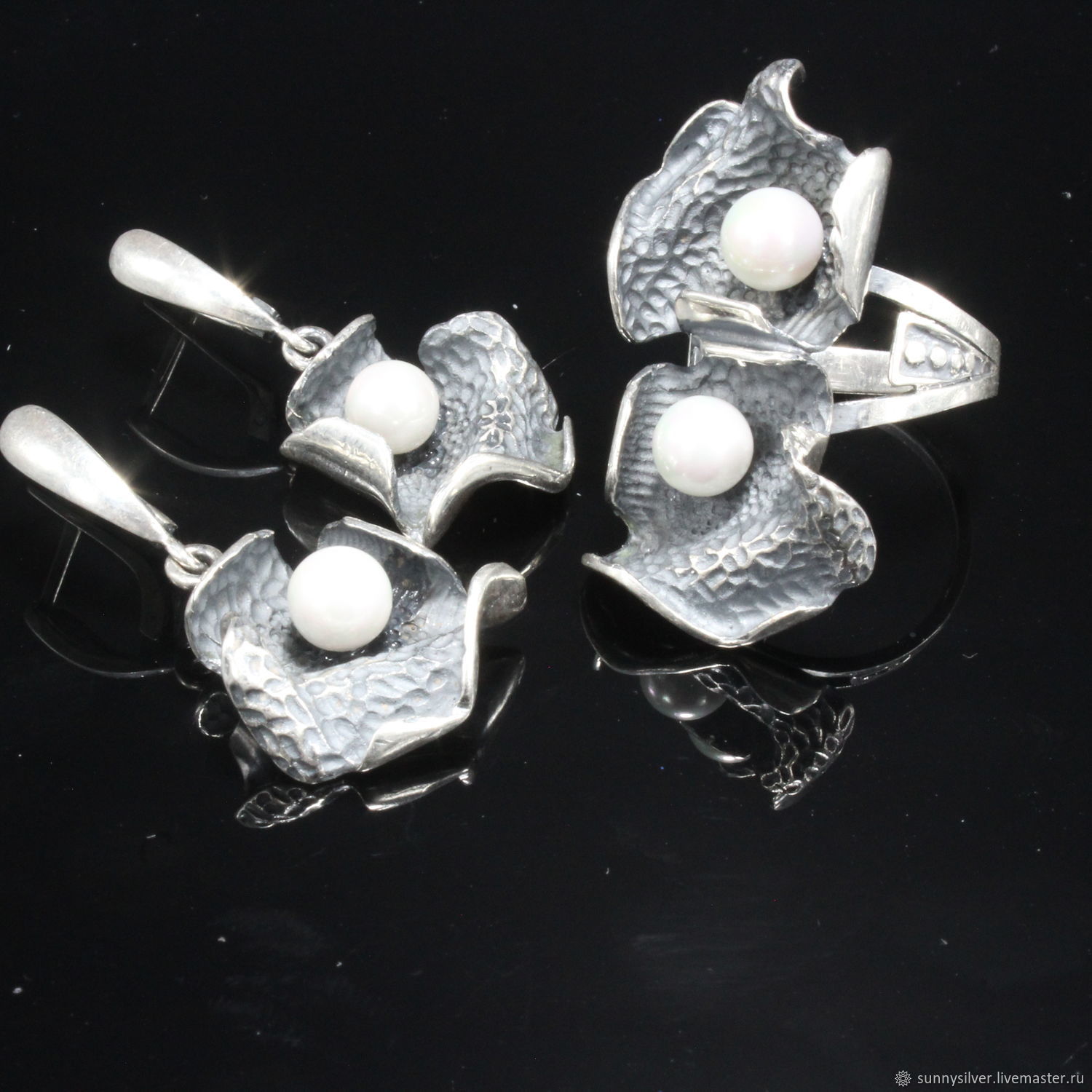 Jewelry Set Ring Earrings Pearl Silver 925 ALS0042, Jewelry Sets, Yerevan,  Фото №1