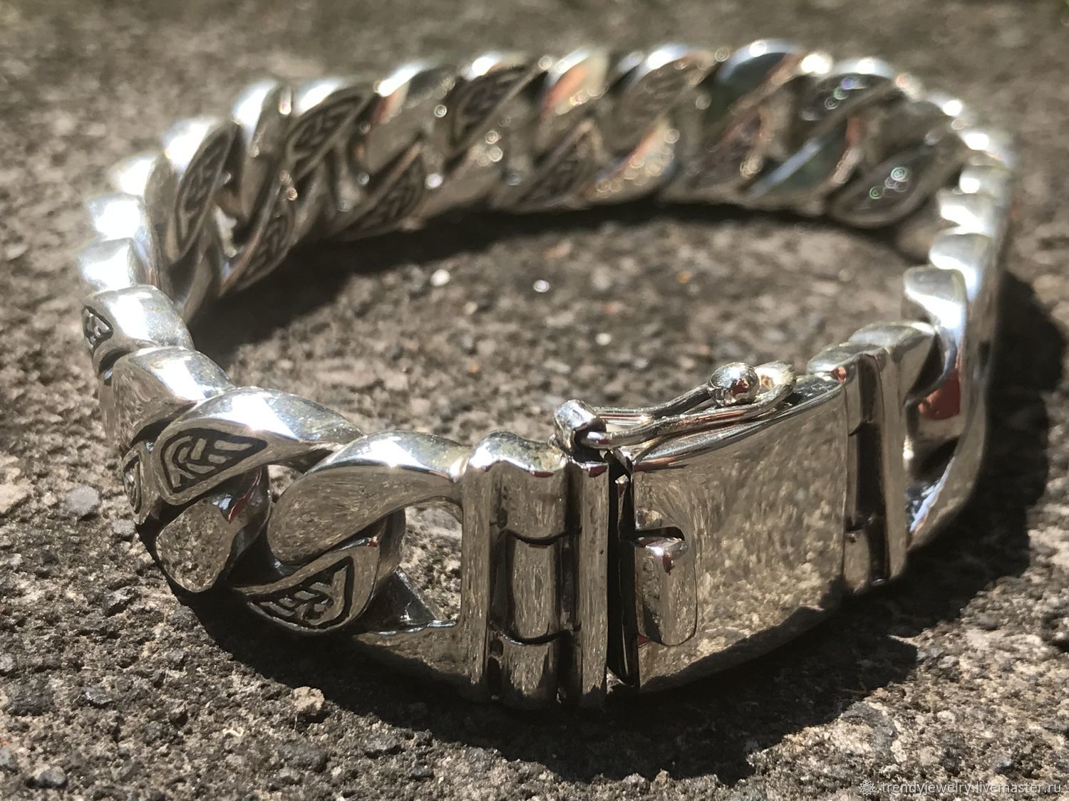 Мужской серебряный браслет панцирное плетение - 6 из 925 пробы с узором