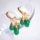 Earrings with green onyx, gilt, heart, drops, Earrings, Krasnogorsk,  Фото №1