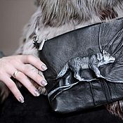 3D Clutch made of genuine leather 