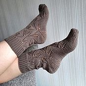 Аксессуары handmade. Livemaster - original item Coffee openwork socks for women knitted leaves homemade merino. Handmade.