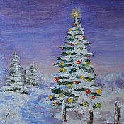 Картины и панно handmade. Livemaster - original item Picture miniature Christmas tree, 20h15, oil, with frame. Handmade.