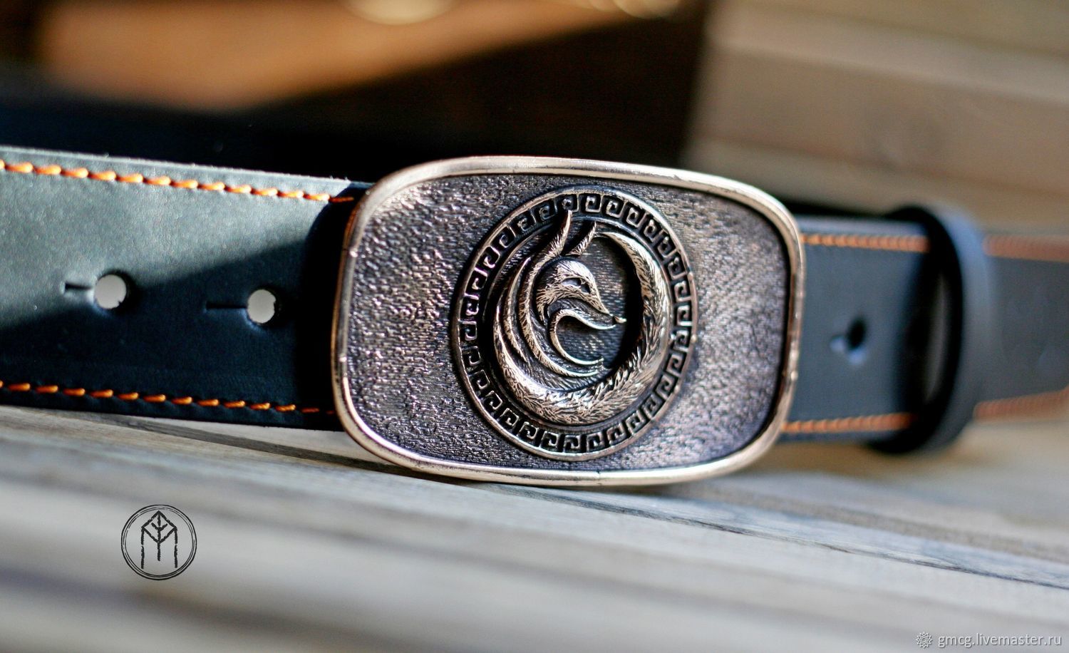  Leather belt with a bronze buckle 'Reynard the Fox', Straps, Tolyatti,  Фото №1