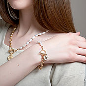 Украшения ручной работы. Ярмарка Мастеров - ручная работа Asymmetric pearl bracelet and large chain with pendant. Handmade.