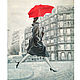 Painting Girl with a red umbrella black and white Paris, Pictures, Ekaterinburg,  Фото №1