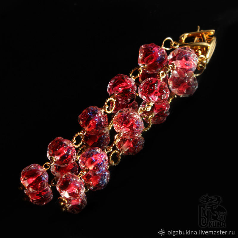 Long earrings Crimson shine. Pink, gold. Jewelery lampwork. Handmade, Earrings, Moscow,  Фото №1