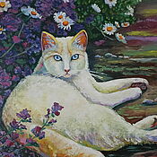 Картины и панно handmade. Livemaster - original item Painting with a white cat. Handmade.