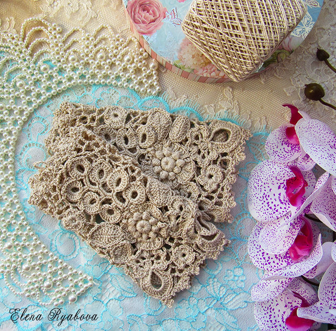Irish lace. Summer mitts, of cotton 'Tender beige', Mitts, Rybinsk,  Фото №1