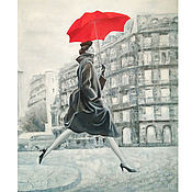 Картины и панно handmade. Livemaster - original item Painting Girl with a red umbrella black and white Paris. Handmade.