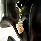 Украшения handmade. Livemaster - original item Earrings with tiger shell gilded Terebridae. Handmade.
