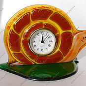 Часы круглые стеклянные с  витражной росписью Девушка Альфонса Мухи2