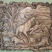 Картины и панно handmade. Livemaster - original item Carved wooden panel high relief on the wall 