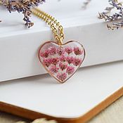 Украшения handmade. Livemaster - original item Resin heart pendant with real pink flowers. Gift girl. Handmade.