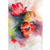 Картины и панно handmade. Livemaster - original item Painting poppies bouquet of flowers watercolor still life with flowers. Handmade.