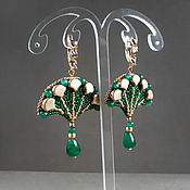 Украшения handmade. Livemaster - original item Green Beaded Earrings with Pendants, Long Dangling Fan Earrings. Handmade.