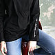 Длинная черная женская футболка с сеткой и пряжками Black Cat лонгслив. Футболки. Лариса (EnigmaStyle). Ярмарка Мастеров.  Фото №4