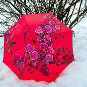 Аксессуары handmade. Livemaster - original item Umbrella with hand-painted Orchid and Bird. Handmade.