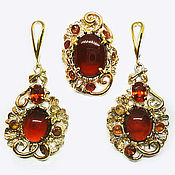 Earrings 925 silver with natural garnets spessartine